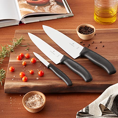 Victorinox Swiss Classic Chef's Knife Set - Ergonomic Kitchen Knives for Meat, Vegetables & Fruit, 3-Piece Black Handle Straight Edge