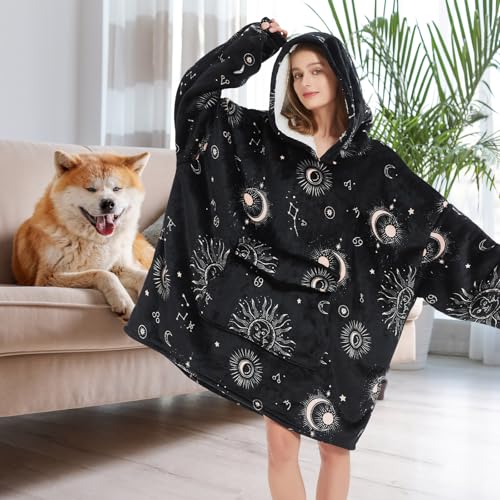 Sun and Moon Oversized Wearable Blanket Hoodie for Adults - Black Variation