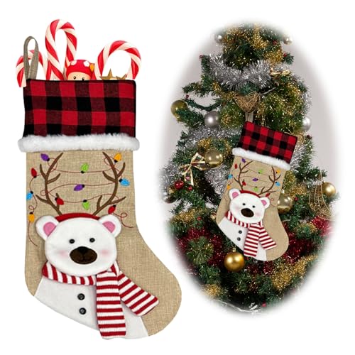 LANGFON Style2 Large Polar Bear Christmas Stockings Felt Xmas Decor Fireplace Hanging