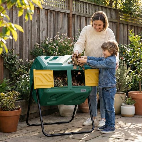 43 Gallon Dual Chamber Compost Bin Tumbler for Garden - Green