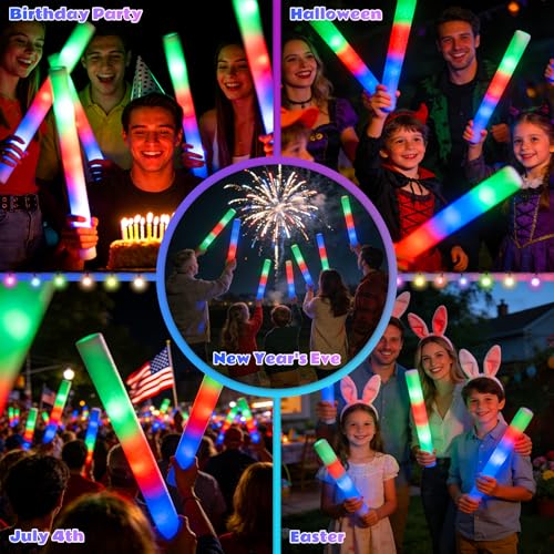 72PCS Foam Glow Sticks Bulk Party Supplies for Weddings Birthdays Raves & More