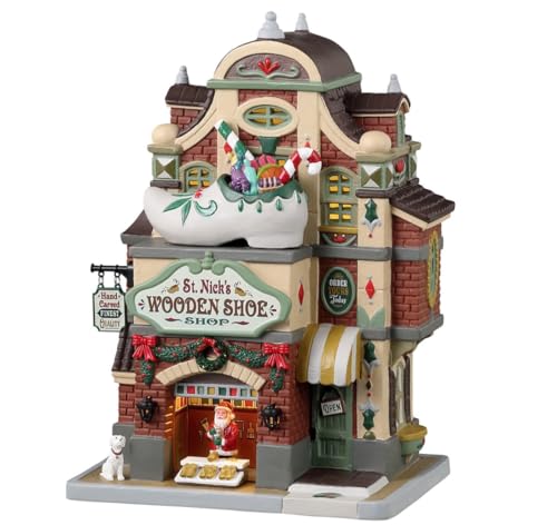 Lemax St. Nick's Wooden Shoe Shop Village Building - Hand Painted, Lighted