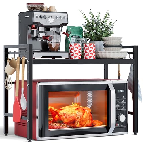 NETEL 2-Tier Expandable Microwave Stand Black Countertop Oven Rack