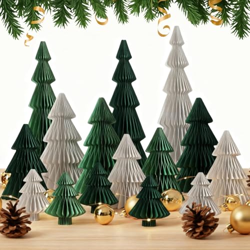 Chiisong 15Pcs Honeycomb Christmas Tree Set - Dark Green, Light Green, Gray