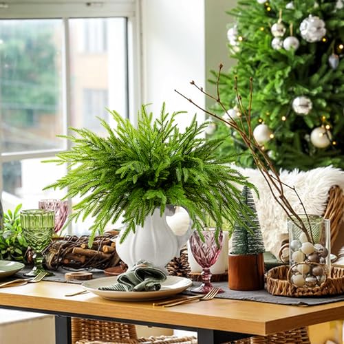 10 Pcs Christmas Norfolk Pine Branches, 19" Extra Length Artificial Xmas Branches Plants Pine Needles, Fake Greenery Norfolk Pines Stems Sprigs for DIY Craft Garland Home Garden Decor