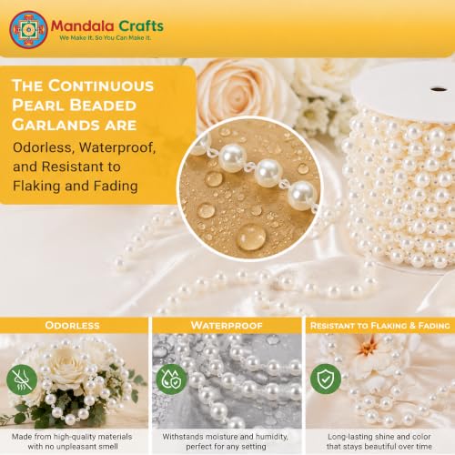 Mandala Crafts Green Faux Pearl Bead Garland Strand 4mm, 44 Yards