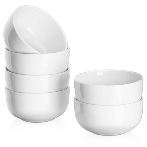 DOWAN 10 OZ Small Bowls, Ice Cream Bowls - 4.25" Ceramic Dessert Bowl Set of 6 - Porcelain Small Cereal Bowls, Side Dishes Dipping Bowl for Portion Control - Dishwasher Microwave Safe（Soft White
