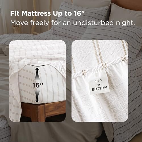 Bedsure Striped Sheets King Size-Imitation Cotton Fits Up to 16"