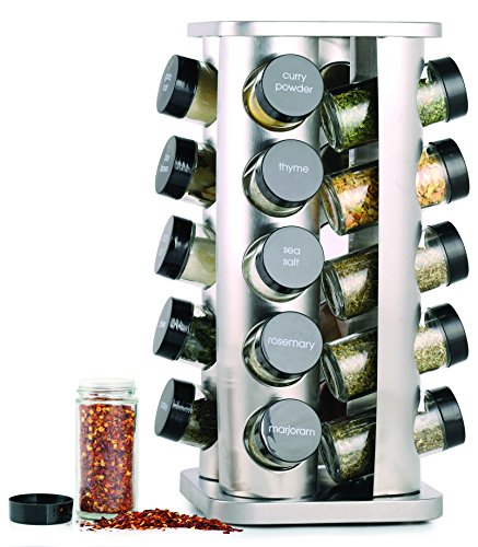 20-Jar Rotating Spice Rack with Spices Included Stainless Steel Countertop Organizer