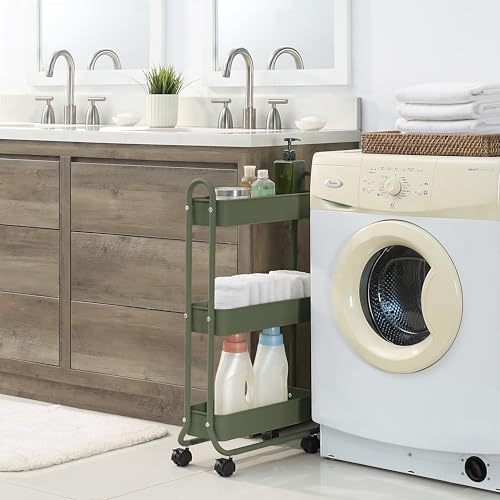 SunnyPoint Army Slim Rolling Storage Cart 3-Tier Bathroom & Laundry Organizer