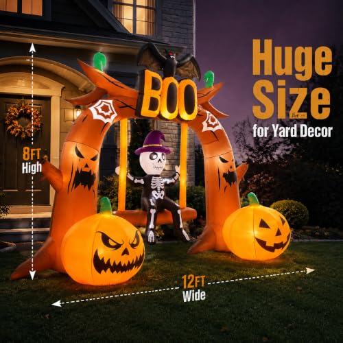 Giant 12FT Halloween Inflatable Boo Archway with LED Lights Outdoor Yard Decor - Windproof & Easy Setup