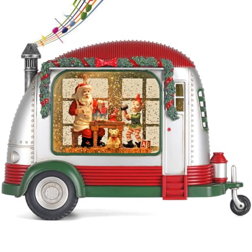 Greluna Santa Claus RV Snow Globe with Lights & Music - Christmas Gift Room Scene