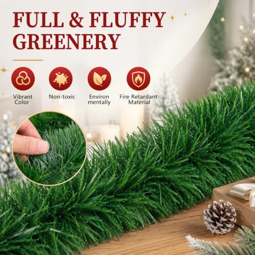 TinyLife 100FT Green Christmas Garland Decorations - 2 Pack, Indoor Outdoor PET Greenery