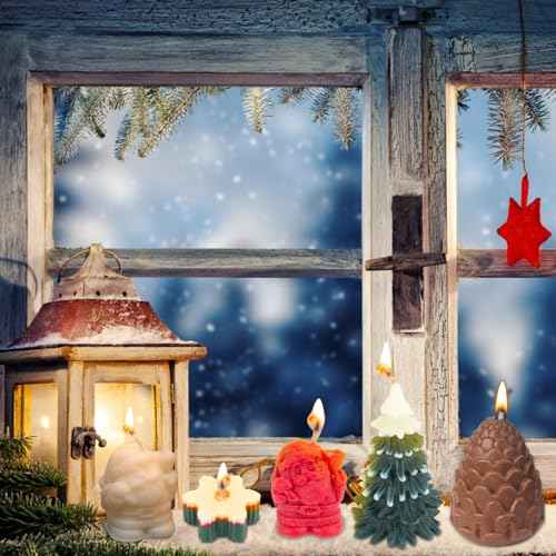 6 Pcs Large Christmas Candles Santa Claus Scented Candles White Tea Lights Candles Christmas Tree Pine Cone Snowflake Candles Gifts for Christmas Party Decor Home Table Holiday New Year Decorations