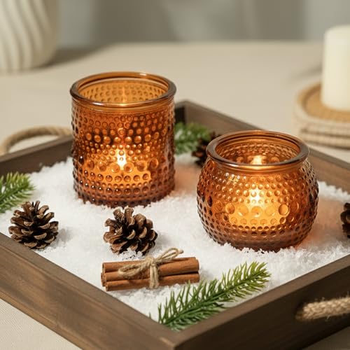 TRIRITE Amber Votive Candle Holders Set 36 Pack with 2 Sizes for Fall & Weddings
