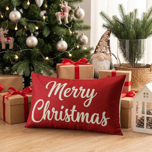 Artscope Red Christmas Lumbar Pillow Covers 12x20 Inch Set of 2 - Holiday Decor