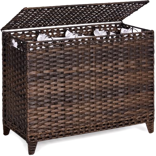 Brown Laundry Hamper with 4 Removable Liner Bags & Lid, 176L Capacity