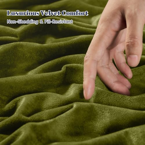 Double Velvet Comforter Set - King Olive Green 5-Pc Winter Bedding