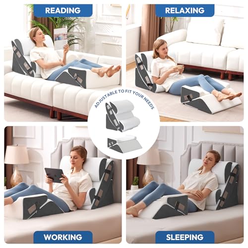 Ahpmeoa 6-Piece Wedge Pillow Set for Post-Surgery Support - White/Grey