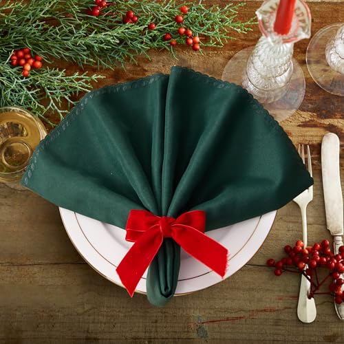 Christmas Red Velvet Bow Napkin Rings Set of 6 for Table Decorations