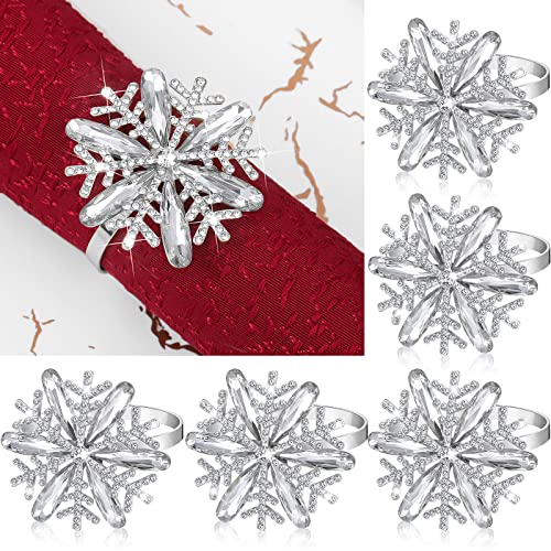 Remerry Christmas Snowflake Napkin Rings Set - Holiday Table Decor