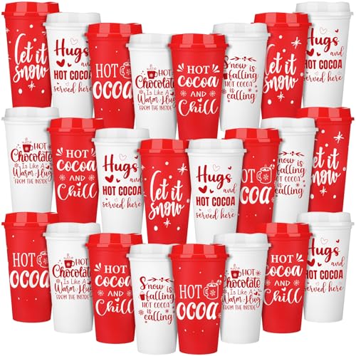 Tioncy 24pcs Hot Cocoa Cups with Lids, 16 oz Reusable Chocolate Mug Set