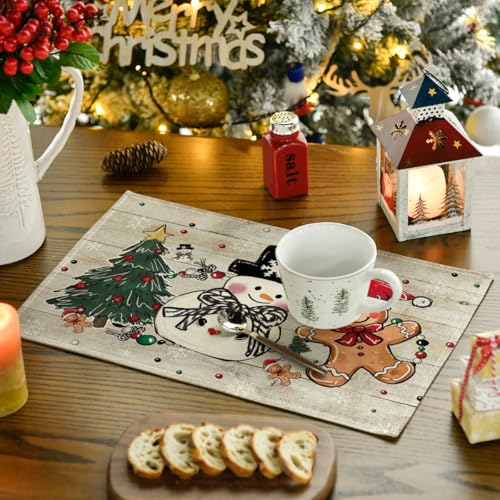 Artoid Mode Snowman Tree Gingerbread Wood Placemats Set of 4, 12x18 in