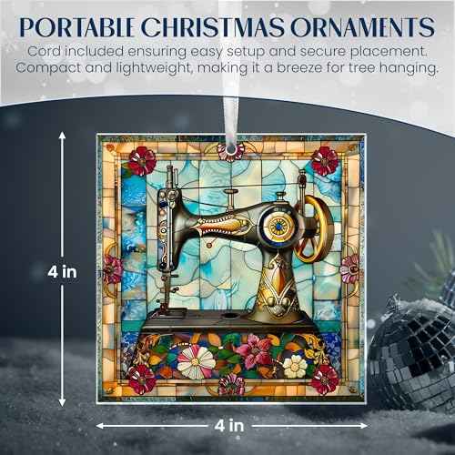 FLAGWIX Christmas Sewing Gifts for Women - Acrylic Christmas Ornaments 2025 for Tree Decorations - Sewing Machine Ornament, Quilting Gifts for Quilters Sewers Mom Grandma Friend Sister