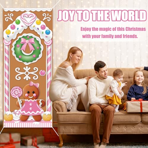 Kockuu Pink Christmas Gingerbread Door Cover 72x30 Inches - Candyland Party Decoration, Small 1pcs