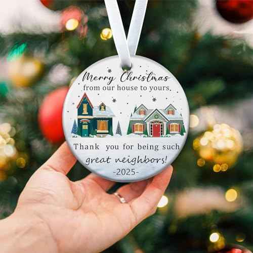 Christmas Ornaments 2025,Neighbors Gifts for Friends,Friendship Birthday Presents Funny Ceramic Christmas Tree Decorations Hello Neighbor Gift Ideas for Best Friends Women Men Boyfriends Girlfriends