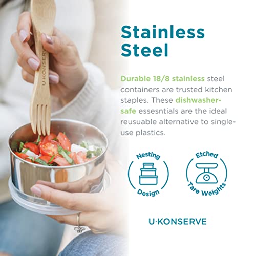 U-Konserve Stainless Steel Nesting Food Containers Set of 3 with Clear Silicone Lids - 5, 9, 16 oz