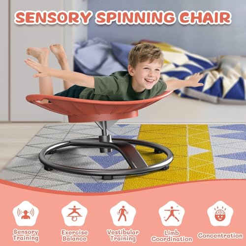 Pozoera Sensory Spinning Chair for Kids Orange Safety Handle Kids Play