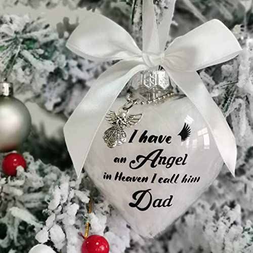 NeeKCheers Clear Dad Memorial Christmas Ornament Feather Ball with Angel, Remembrance Gift