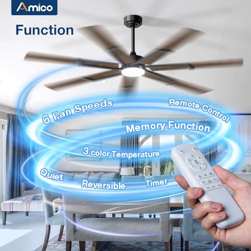 Amico 66-Inch Walnut Ceiling Fan with Lights & Remote Control
