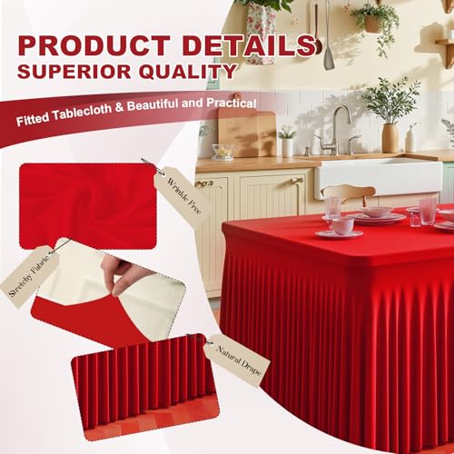 Red Spandex Tablecloth with Skirt for 6FT Tables – Wrinkle-Free,