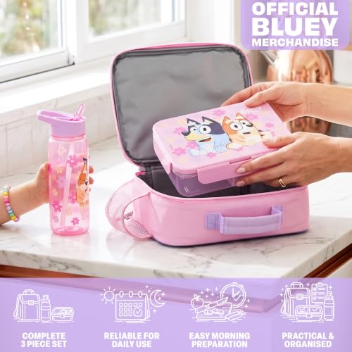 Bluey Girls Lunch Bag Set with Bento Box & Water Bottle - Pink/Multi, 3 Piece