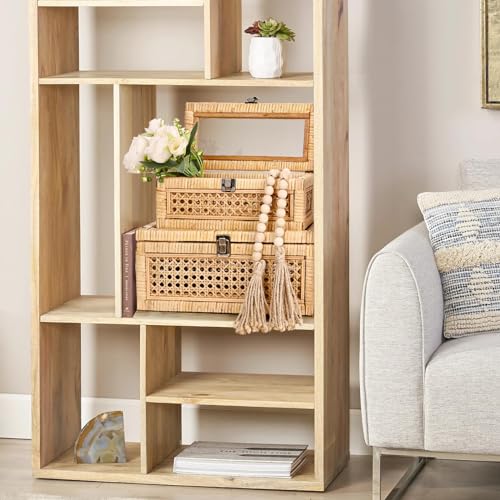 Natural Rattan Decorative Storage Box with Glass Lid Set of 2 - 12.2" x 7" x 5.1"