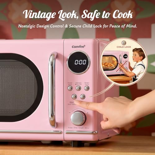 Retro Countertop Microwave Oven 0.7 Cu Ft 700W Pink