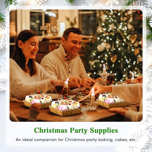 50 Pack Christmas Charcuterie Boxes with Clear Lids, Pine Cones & Thank You Stickers