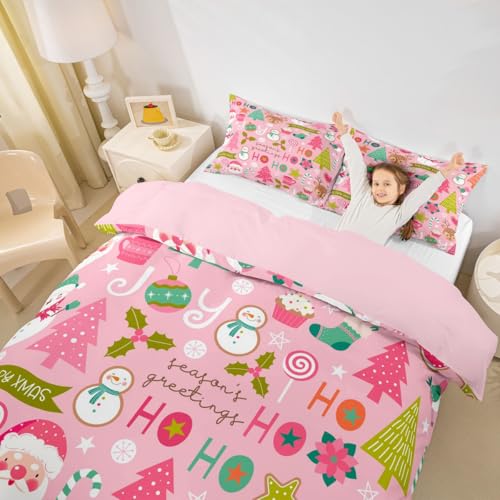 Erosebridal Multi 21 Pink Christmas Duvet Cover Set Full Size Kids & Adults