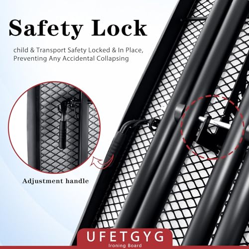 UFETGYG Black Ironing Board 43x13in with Heat-Resistant Cover & Adjustable Height