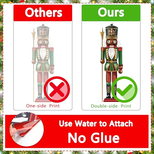 Christmas Black Nutcracker Window Clings - Extra Large 35in, Reusable Double-Sided Decals