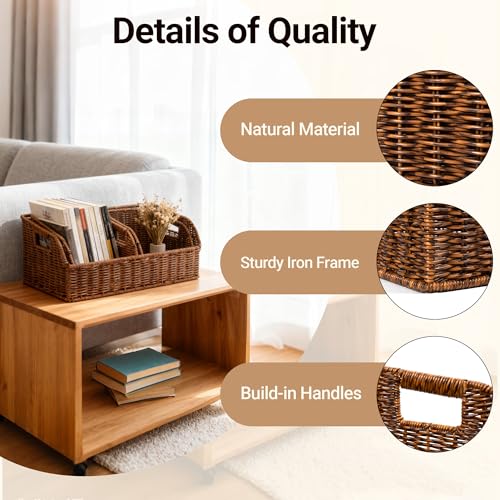 Brownlily Faux Wicker Pantry Storage Baskets - Brown, 3-Piece Set