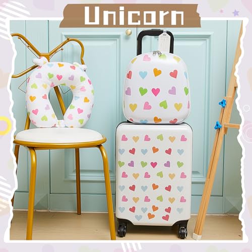 Sanwuta 4-Piece Kids Luggage Set with Heart Design, 17 Inch Hardside Suitcase & Backpack, Travel Accessories for Children