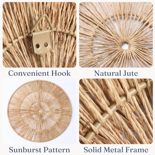 Chi An Home Wicker Wall Decor Baskets Set of 6 - 10 to 23 Inch Natural Jute Wall Plates for Living Room & Bedroom