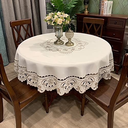 MULBESS Beige Round 68" Lace Tablecloth - Wrinkle-Free, Stain-Resistant Poly Fabric