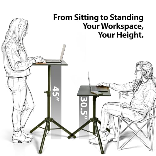 Portable Adjustable Laptop Desk Stand with Tripod Base - Height 30.5 to 45 Inches