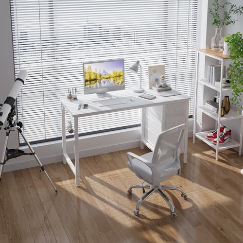 White Reversible Computer Desk with Fabric Drawer - 47.2 Inch Home Office Study Table
