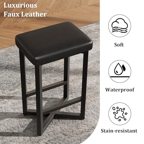 Black Set of 4 24.6-Inch Counter Height Backless Bar Stools - Modern Industrial Design