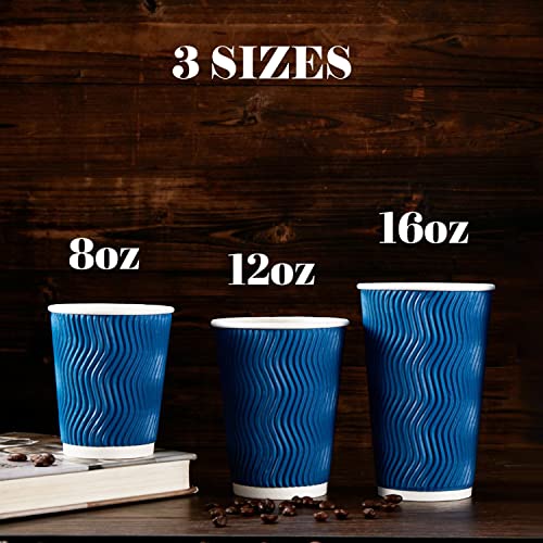Navy 12 oz Disposable Paper Coffee Cups - 120 Pack Insulated & Heat-Resistant
